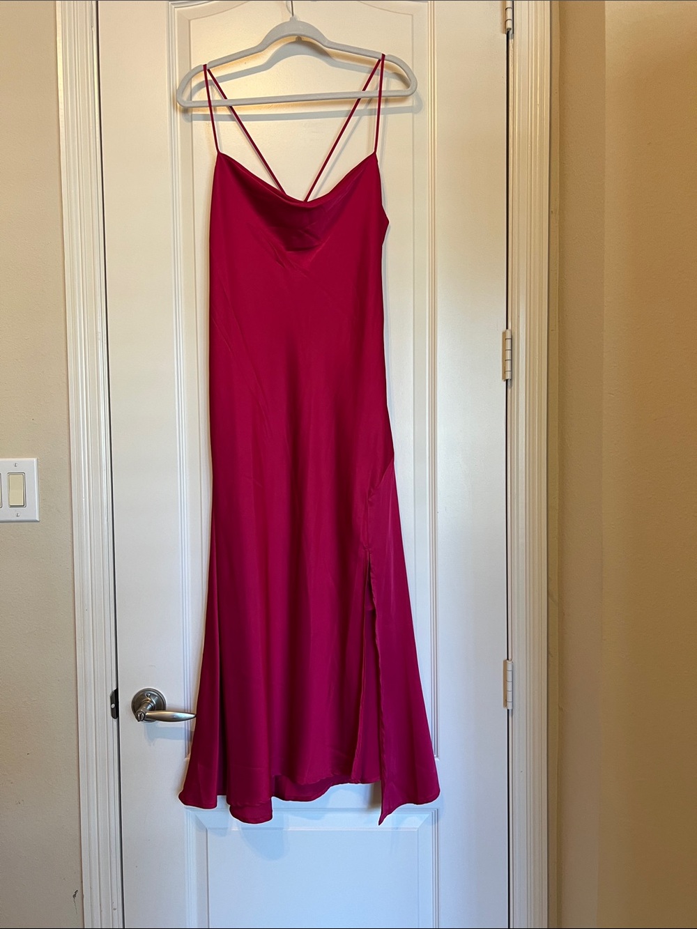 Astr Fuchsia Pink Cowl Neck Slip Midi Dress